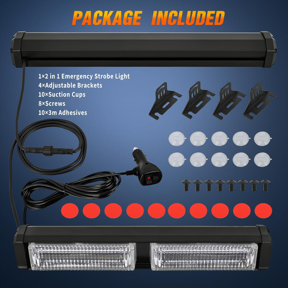 40LED Amber Emergency Strobe Traffic Advisor Light Bar with Suction Cups Dash Safety Warning Hazard Flashing Lights Interior Front/Rear Windshield for Trucks Construction Vehicles