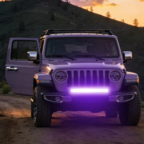 LED Light Bar 20 Inch 126W Spot Flood Combo Purple Beam Off Road Lamp Fishing Hunting Emergency Deck Work Lighting for Trucks UTV Pick-up Van Boat Tractor