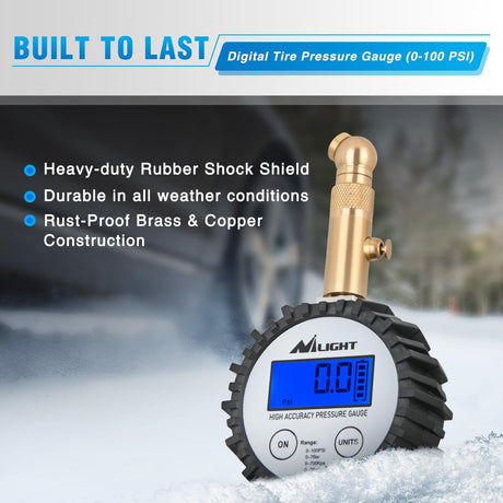 Digital Tire Pressure Gauge 100PSI Heavy Duty Stainless Steel Air Chucks ANSI 2A Certified Large Dial Wheel Service Checker for Truck Semi Truck ATV Motorhome Cars & RV Accessories