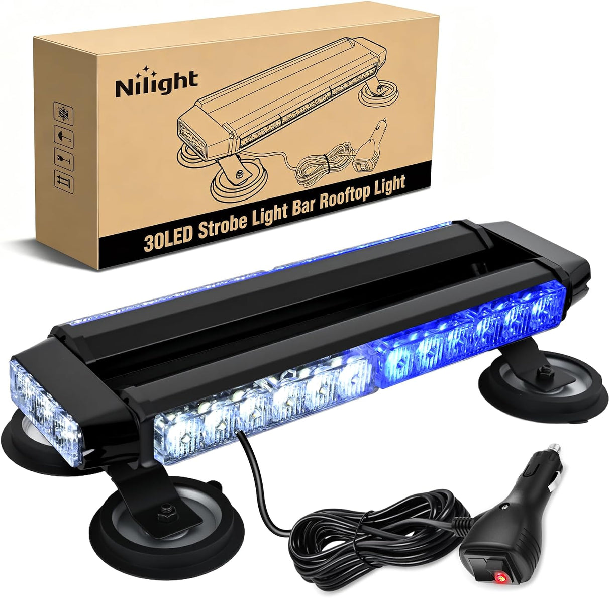14.5 Inch 30LED Strobe Light Bar Double Side Rooftop Blue White
