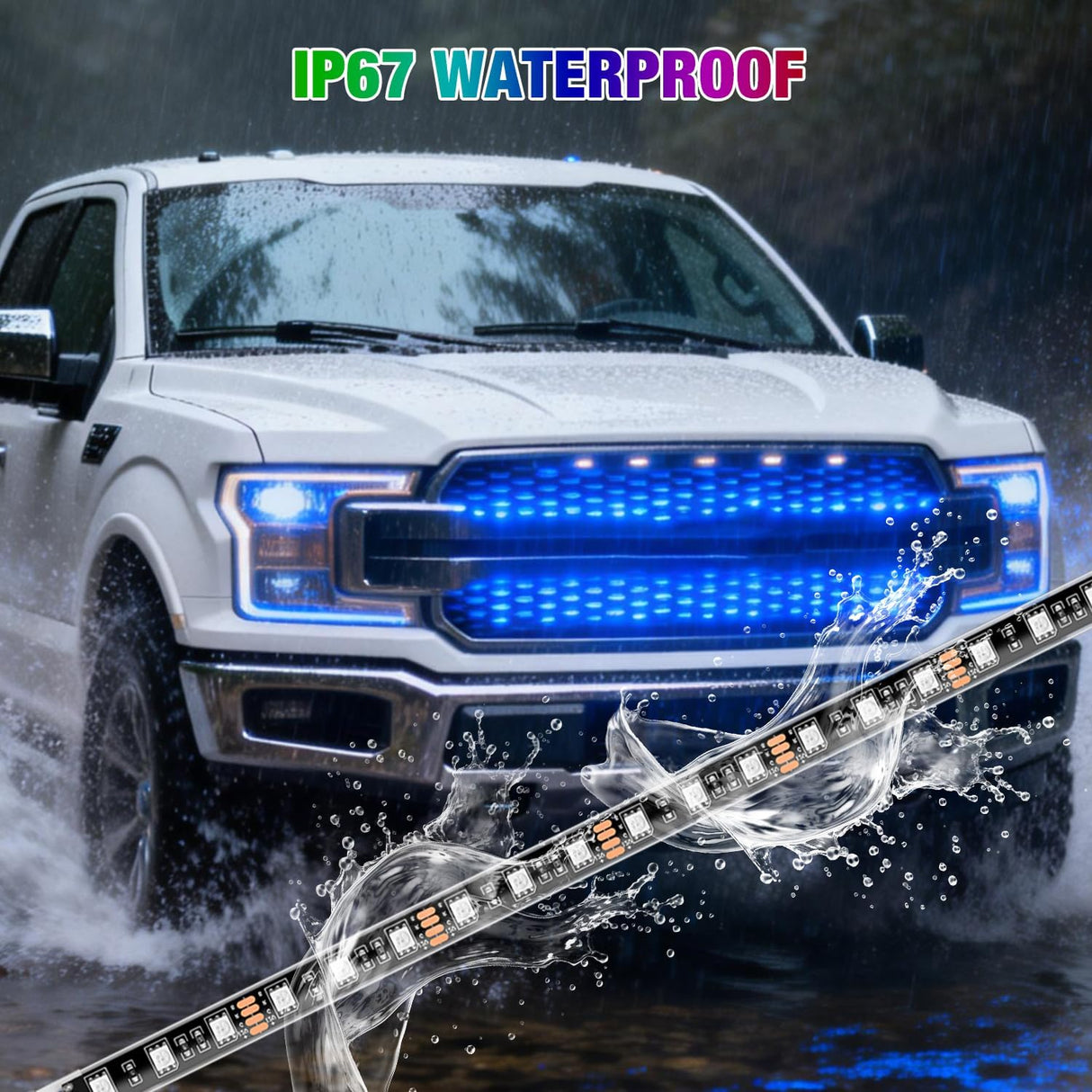 4PCS 12 Inch RGB LED Grille Light Strips with Wireless Remote Control | 72 LEDs Multi Color Exterior Lighting Kit DIY Sound Active Function Music Mode for Cars Van SUV Truck