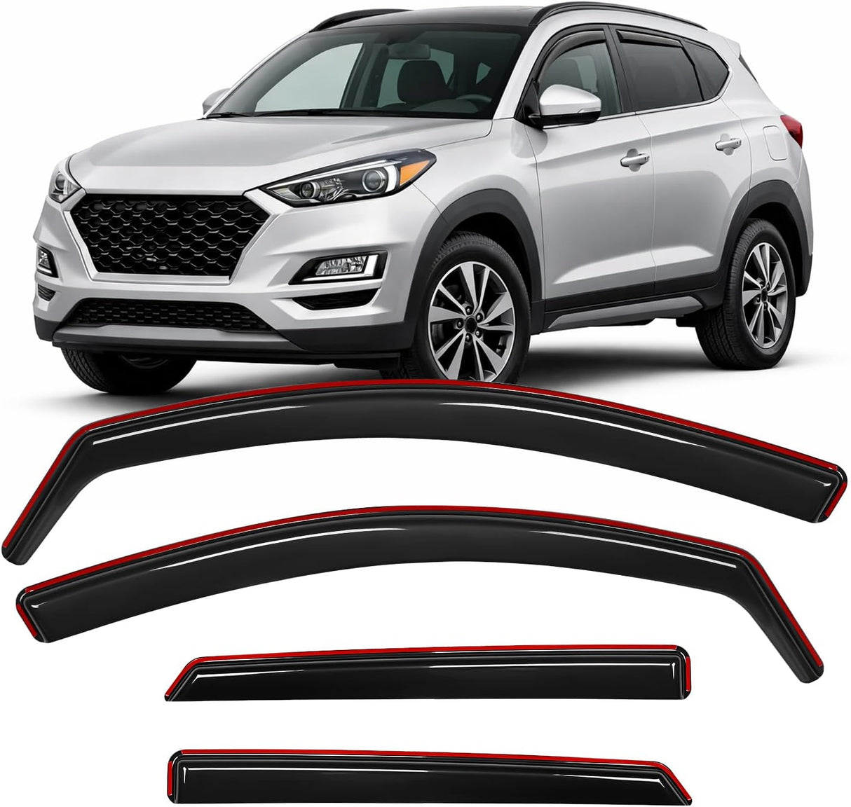 in-Channel Rain Guards for Hyundai Tucson 2016 2017 2018 2019 2020 2021, Smoke Tinted Window Visor Vent Shield Shade, Fresh Air Ventilation & Rain Protection, 4PCS