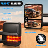 Towing Mirrors Turn Signal Reverse Puddle Lights Power Heated Adjustable Glass Manual Telescoping Folding Compatible With 2007-2014 Chevy Silverado GMC Sierra Yukon XL