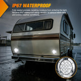 Trailer Tail Lights 2PCS 4Inch Round 12LED White Chrome Frame | IP67 Waterproof Marker Clearance Reverse Backup Running Taillights for Trailer Truck Pickup Camper RV