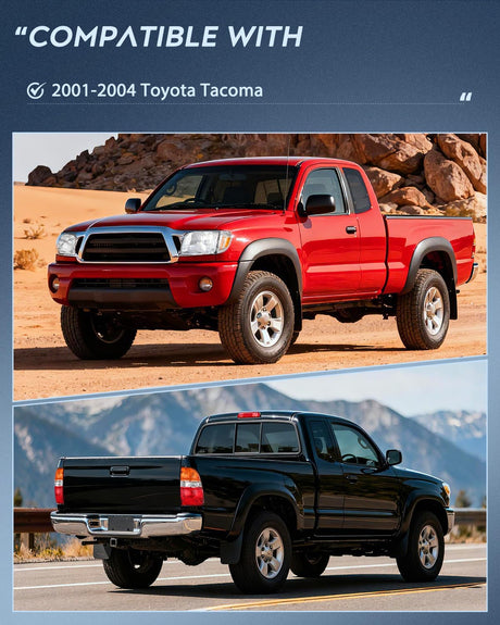 Headlight and Taillight Assembly Combo Compatible with 2001 2002 2003 2004 Toyota Tacoma OE Style Chrome Housing Amber Reflector with Red Housing Tail Lights