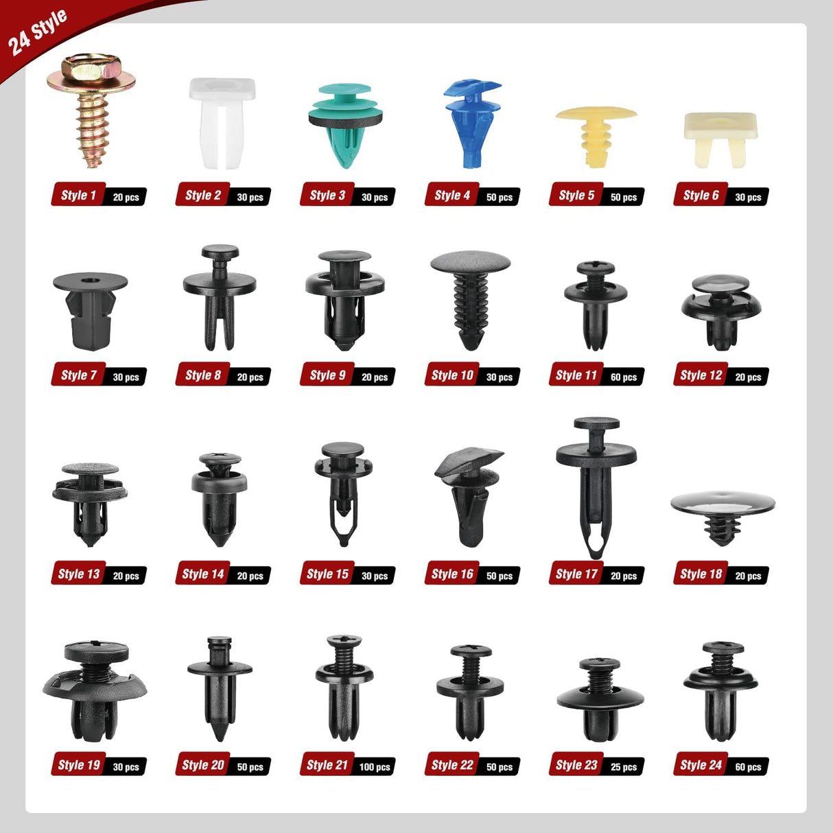 900Pcs Car Push Retainer Clips Auto Fasteners Kit Included 24 Sizes Nylon Bumper Fender Rivets Door Trim Panel Clips with 5 Fasteners Remover 10 Cable Ties for Toyota GM Ford Honda Chevy