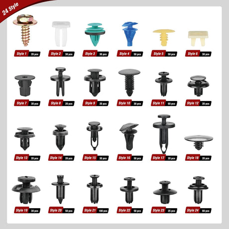 900Pcs Car Push Retainer Clips Auto Fasteners Kit Included 24 Sizes Nylon Bumper Fender Rivets Door Trim Panel Clips with 5 Fasteners Remover 10 Cable Ties for Toyota GM Ford Honda Chevy