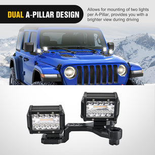 Front A-Pillar Dual Hood Mounts For 2018-2023 Jeep Wrangler JL/JLU 2020-2023 Gladiator JT Nilight