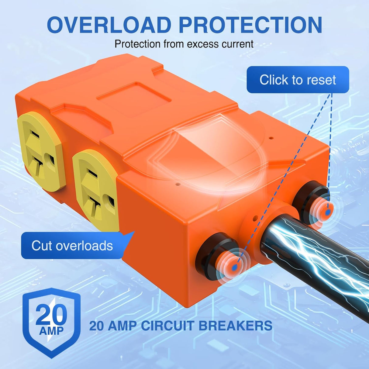 50 Amp to 20 Amp 110V RV Power Adapter Cord with Circuit Breaker NEMA 14-50P Male to 4X 5-15R/5-20R Female RV Distribution Adapter Plug ETL Listed 4 Household Outlets for RVs Camper Generator