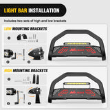 Bull Bar with Light fits 2003-2008 Honda Pilot, 2006-2015 Honda Ridgeline, 2001-2006 Acura MDX Front Bumper Grille Brush Push Guard with Skid Plate Licence Plate Hole Black