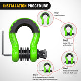 3/4 Inch D Ring Anti-Theft Shackle Tow Hook Jeep Truck SUV ATV UTV | Off Road Recovery Gear 19T 41,887 lbs Break Strength 4.75T WLL Rust-Resistant Anti-Rattle Isolators Heavy Duty Green 2pack