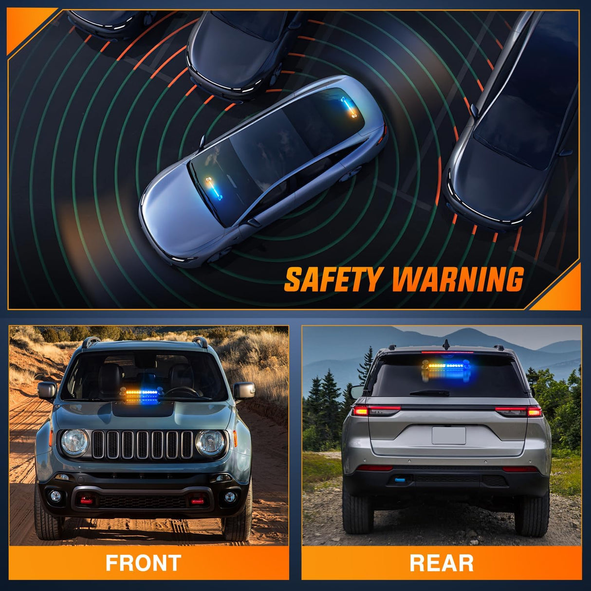 12LED Traffic Advisor Strobe Light Bar Amber Blue Emergency Warning Hazard Safety Dash Front/Rear Windshield Flashing Lights for Cars Trucks Police Firefighter Plow Construction Vehicles