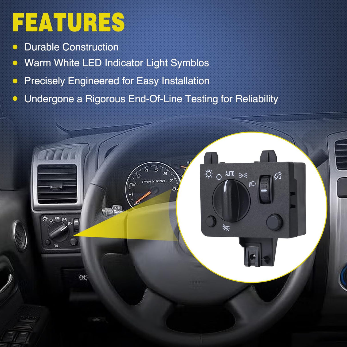 Headlight Dimmer Switch Compatible with 2004 2005 2006 2007 2008 2009 2000 2010 2011 2012 Chevy Colorado 2004-2012 GMC Canyon Warm White LED Light w/o Fog Light