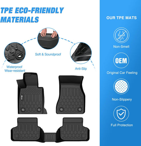 TPE Floor Mats for BMW 5 Series G30 520i 530e 530i 535i 540i 540d 550i 2017 2018 2019 2020 2021 2022 2023, All Weather Custom Fit Heavy Duty Floor Liners