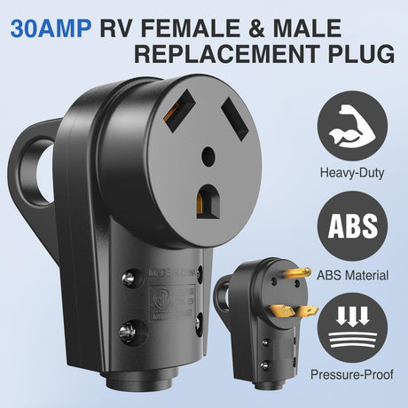 30 Amp RV Male and Female Plug Set TT-30P TT-30R Receptable 125 Volt Heavy Duty Electrical Camper ETL Listed for Caravan Motorhome Van Trailer