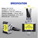 2PCS Yellow LED Toggle Switch 12V DC 30A 3 Pin On Off 2 Position Heavy Duty Rocker Switch with 14AWG Wire for Automotive Cars Trucks Boats Racing Cars Auto Boat