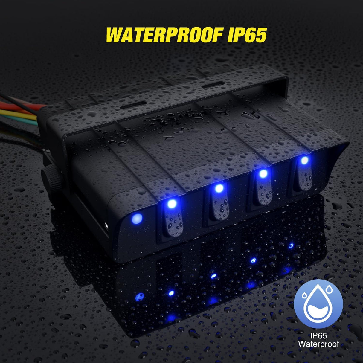 4 Gang Rocker Switch Box Waterproof SPST Toggle Panel Blue LED 12V 24V 20A 40Amp Max for Automotive Cars Vehicles Boats RVs Campers SUVs