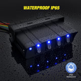 4 Gang Rocker Switch Box Waterproof SPST Toggle Panel Blue LED 12V 24V 20A 40Amp Max for Automotive Cars Vehicles Boats RVs Campers SUVs
