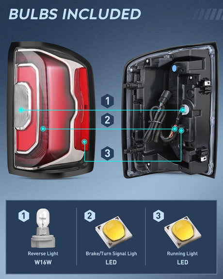Taillight Assembly Compatible with 2016 2017 2018 GMC Sierra 1500 Tail Light with LED Type OE Style Rear Lamp Replacement Passenger Side