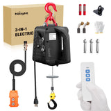 3-in-1 Electric Hoist Winch, 1100LBS 1500W Portable Power Winch Crane with Manual Wired Wireless Remote Control, 110V Electric Winch 25FT Lifting Height for Garage Warehouses Factories, Black
