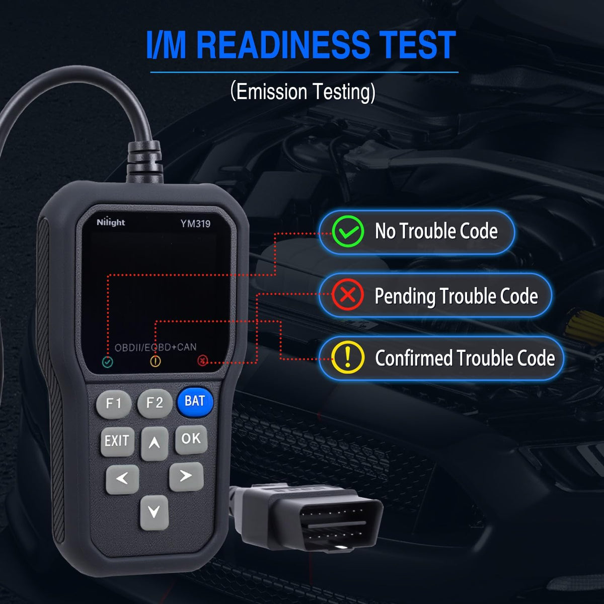 YM319 Professional OBD2 Scanner Car Diagnostic Tool - 2.4 Inch IPS Full-View Color Screen Code Reader - Live Data Graphing, Battery Test for All 1996 & Newer Cars