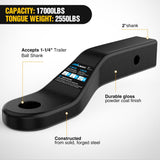 Forged Trailer Hitch Mount Fits 2 Inch Receiver Square 5/8 Inch Hitch Pin Clip 17000 lbs 2 Inch Drop, 1-1/4 Inch Hole, Gloss Black Powder Coat