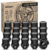 20PCS M14x1.5 Lug Nuts Compatible with 2012-2018 Ram 1500 | for 2019-2022 Jeep Wrangler/Gladiator 2011-2024 Grand Cherokee One-Piece Solid Black Steel OEM Factory Wheel Nuts Replace