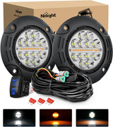 Flush Mount LED Light Pods 2PCS 5 Inch 36W Amber White 3 Lighting Modes Fog Lights Spot Flood Beam with Dual Control 18AWG Wiring Harness for Truck Pickup Golf Cart UTV ATV SUV Boat 4x4 Car
