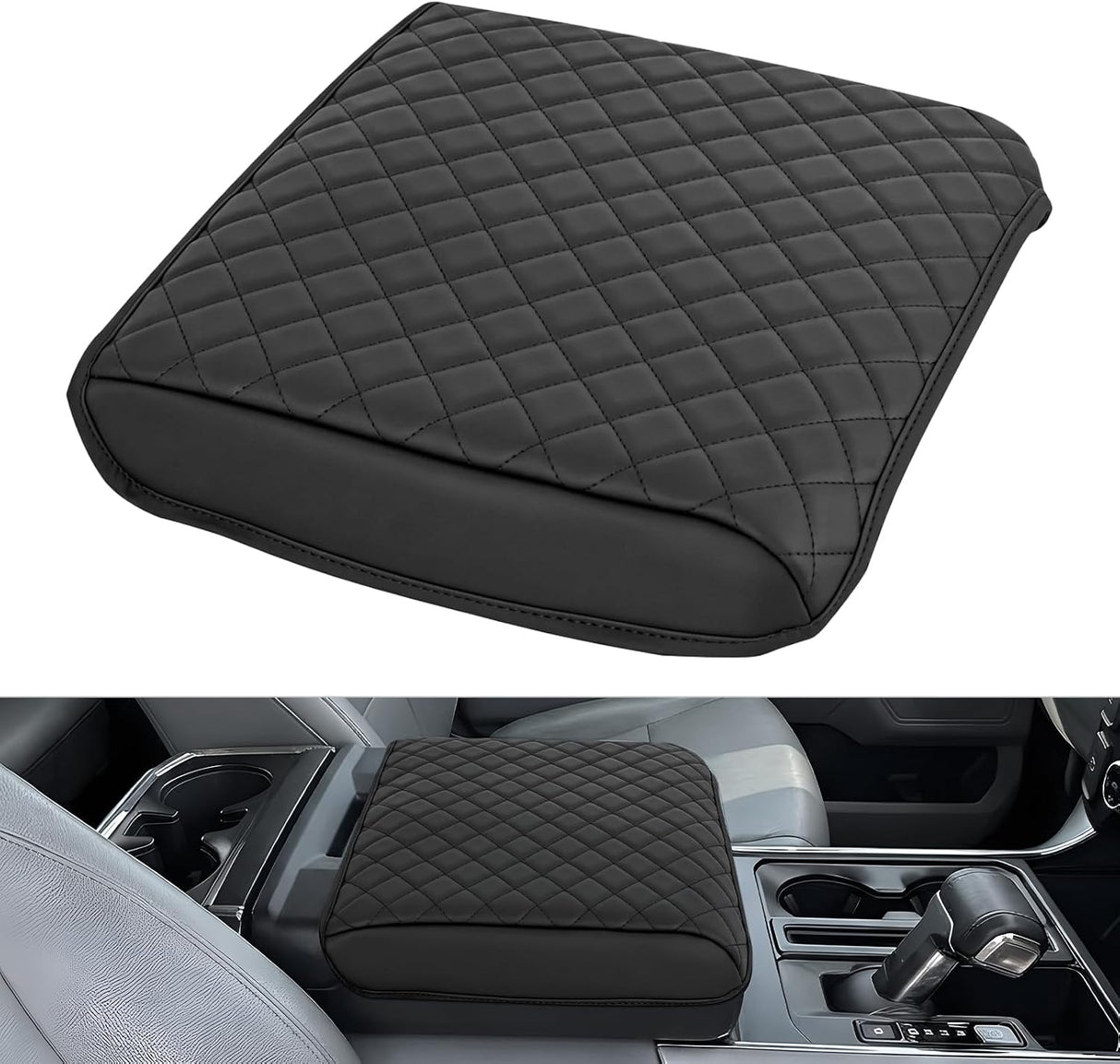 Center Console Cover for Ford F150 2021-2025 2026 Armrest Cushion | Nappa Leather Armrest Cover for Ford Car Accessories Waterproof Middle Console Cushion (Only fit for Work Surface Console)