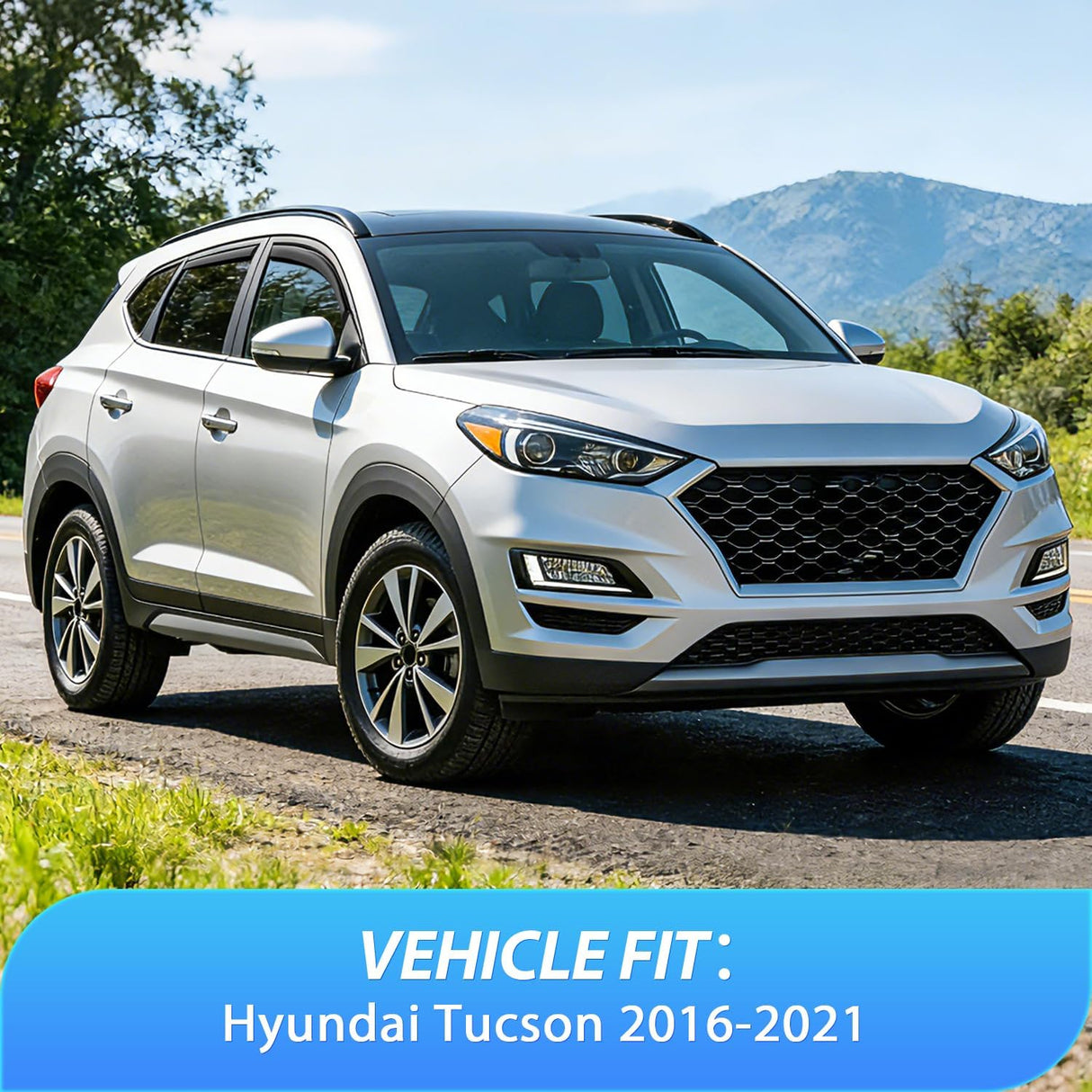 in-Channel Rain Guards for Hyundai Tucson 2016 2017 2018 2019 2020 2021, Smoke Tinted Window Visor Vent Shield Shade, Fresh Air Ventilation & Rain Protection, 4PCS