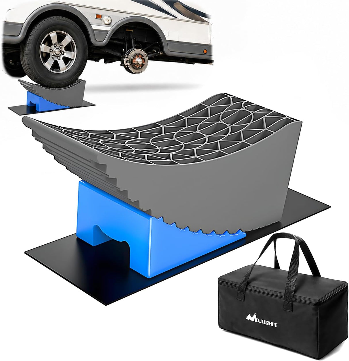 RV Leveling Ramp, Curved Camper Leveler up to 6 Inch Lift, Raised Tire Change Ramp, Tandem Wheel Aid for Dual Axle Trailers, 1 Pack