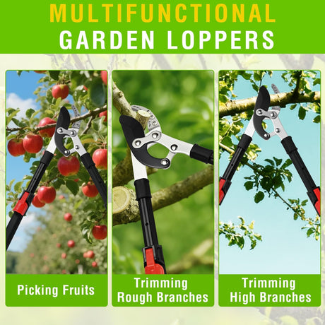 27-35 Inch Extendable Loppers for Tree Trimming Heavy Duty Tree Trimmer Bypass Loppers with Compound Action Sharp Anvil Blade up to 2 Inch Cut Capacity Branch Cutter Chops Thick Branches Ease