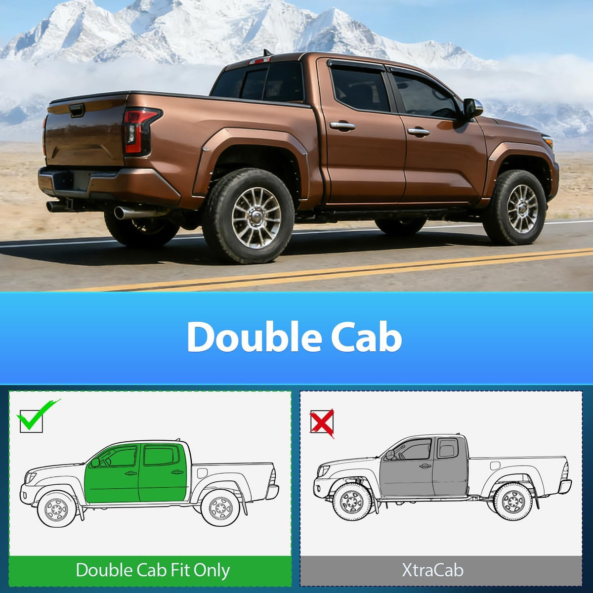 Window Visors for 2024-2025 Toyota Tacoma Double Cab 4th Gen | Tape-On Rain Guards Outside Mount Vent Visors Window Deflectors Smoke Tint, 4PCS