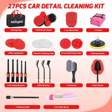 Automotive Tools 27PCS Car Detailing Kit Auto Cleaning Tools Wash Set with Storage Carry Bag Home Use for Interior Exterior Deep Clean Polish Car Care Windshield Dashboard Seat Air Vents Wheels Tires, Red