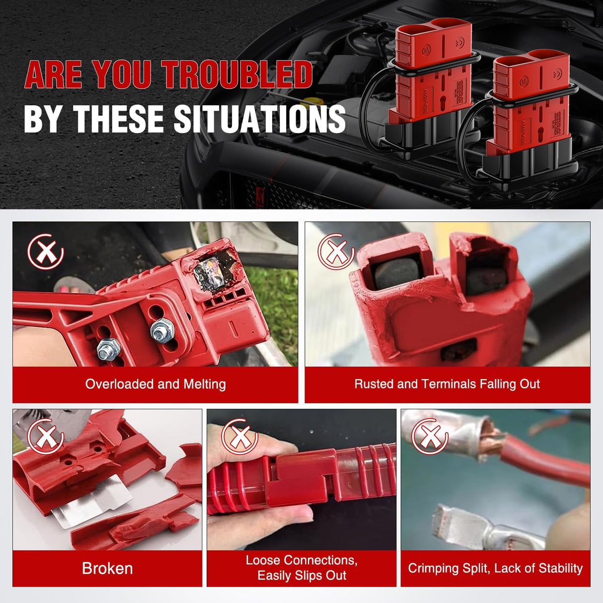 Anderson Connector 350AMP 2/0AWG Anderson Plug 12V-36V Battery Quick Connect/Disconnect Wire Harness Plugs Connectors Kit for 2/0 Gauge Cables Car ATV Trailer Towing Winch Motor, 2 Pack Red