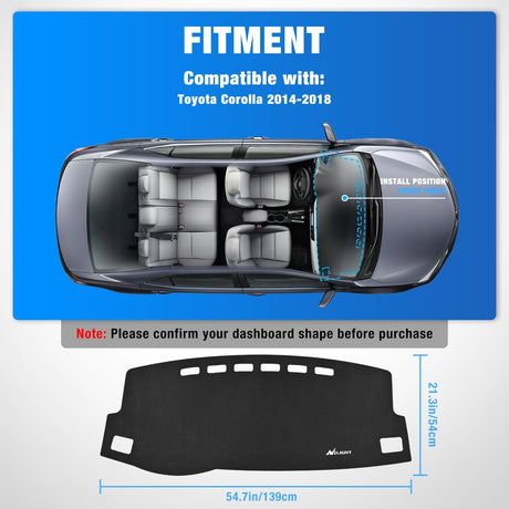Dash Cover for Toyota Corolla 2014 2015 2016 2017 2018, Custom Fit Suede Dashboard Mat Non‑Slip Sunshade Glare Protector Interior Accessories Black