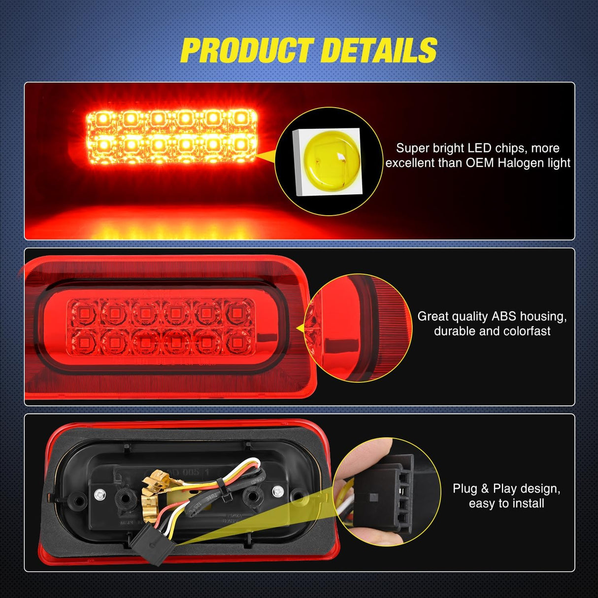 Third Brake Light Tail High Mount 3rd Stop Lights Red Lens Compatible with Chevy S10 and GMC Sonoma 1994-2003 Isuzu Hombre 1996-2000 Truck Rear Center Cab Lamp
