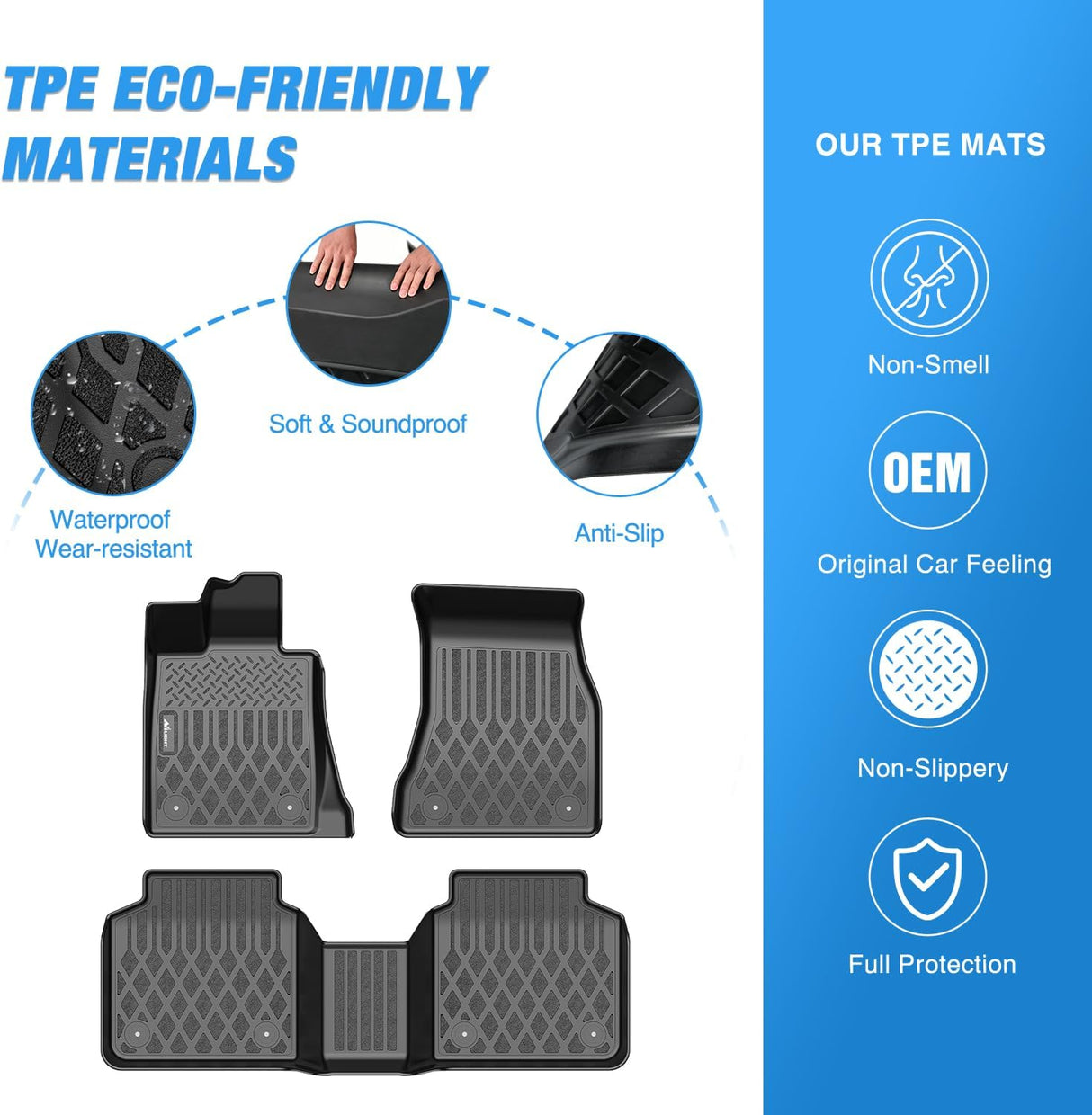TPE Floor Mats for BMW 740i 750i M 760i xDrive (G12) 2016 2017 2018 2019 2020 2021 2022 2023 All Weather Custom Fit Heavy Duty Floor Liners