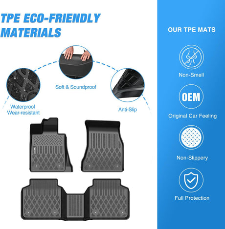 TPE Floor Mats for BMW 740i 750i M 760i xDrive (G12) 2016 2017 2018 2019 2020 2021 2022 2023 All Weather Custom Fit Heavy Duty Floor Liners