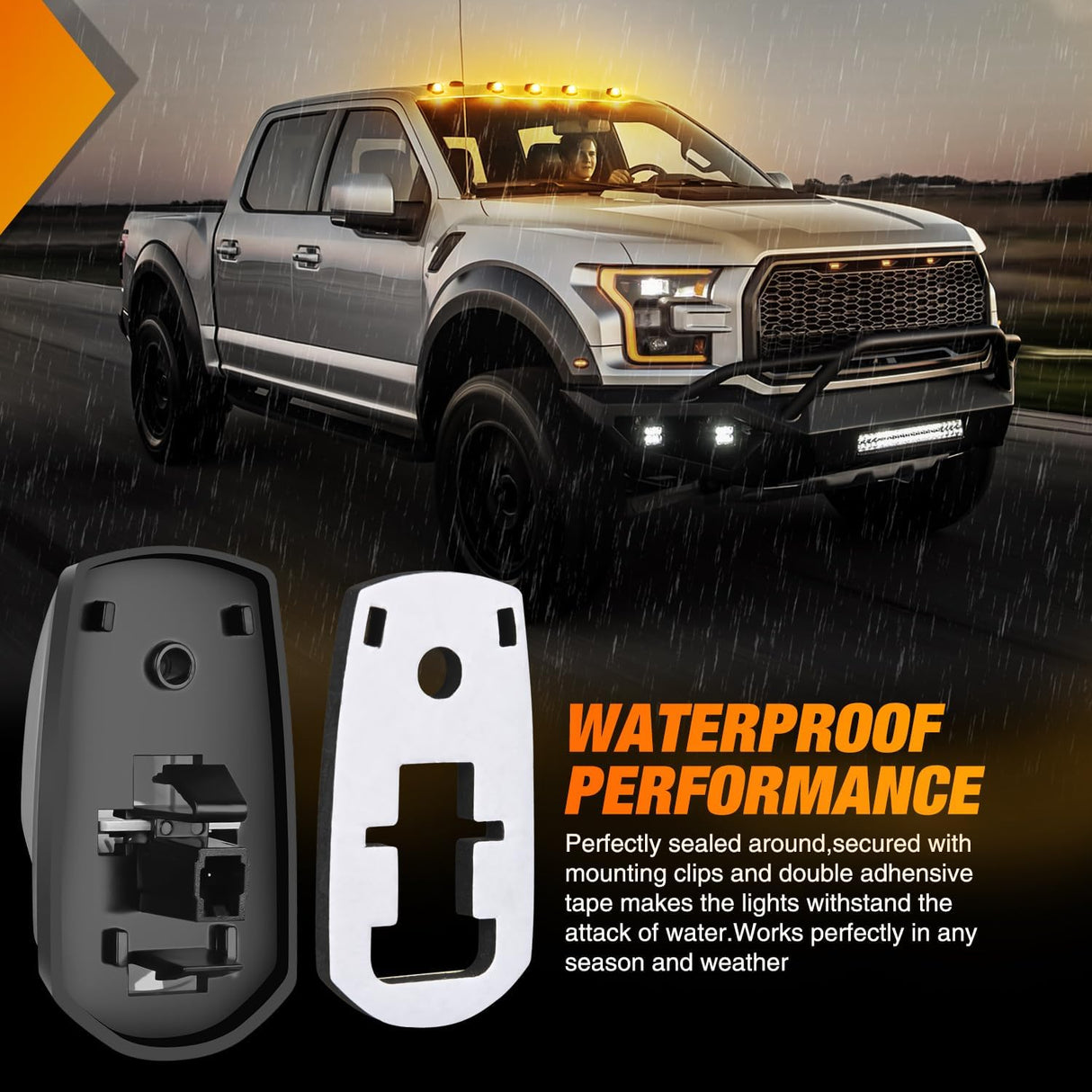 LED Cab Marker Lights Roof Running Light 5 PCS 9 LED Smoke Lens Amber Cab Clearance Light Compatible with 2017 2018 2019 2020 2021 Ford F250 F350 F450 F550 Super Duty Pickup Trucks