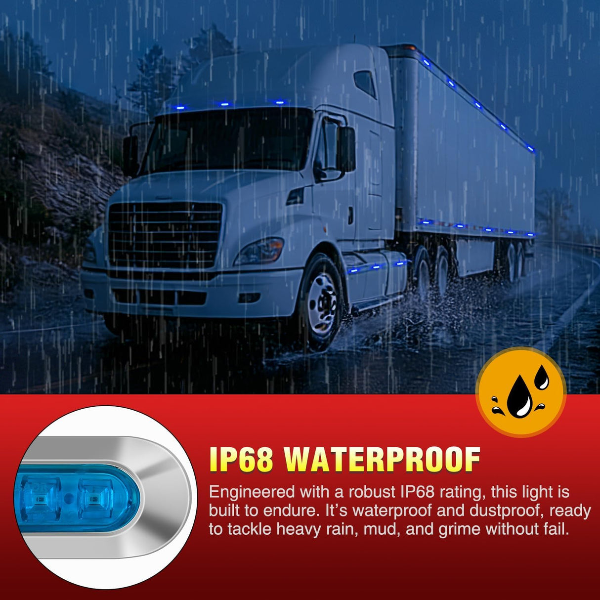 10PCS Blue Oval Side Marker Lights 4 LED 3.7 Inch Clearance Lamp IP68 Waterproof DC 12-24V with Chrome Bezel Universal for Car Auto Truck Bus Trailer Boat Deck