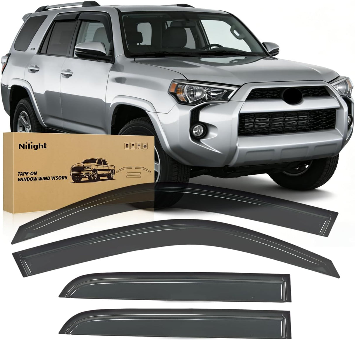 Window Visors for Toyota 4Runner 2003 2004 2005 2006 2007 2008 2009 | Fresh Air Ventilation, Rain & Sun Protection Vent Visors Window Deflectors Smoke Tint, 4PCS
