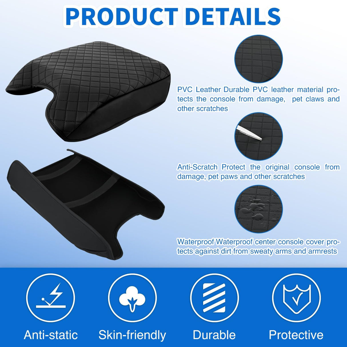 Center Console Cover Compatible with 2015-2020 Ford F150 2017-2022 F250 F350 F450 PVC Leather Armrest Cover for Car Middle Center Console Pad Car Armrest Box Cover(Bucket Seat Only) -Black