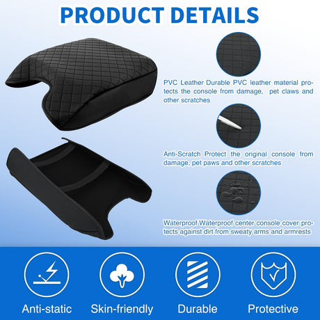 Center Console Cover Compatible with 2015-2020 Ford F150 2017-2022 F250 F350 F450 PVC Leather Armrest Cover for Car Middle Center Console Pad Car Armrest Box Cover(Bucket Seat Only) -Black