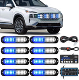 8PCS Led Strobe Lights with Controller 12V 24V Sync Feature Blue White Strobe Light 12 LED Surface Mount Emergency Hazard Warning Lights with Strobe Controller for Vehicle Car Truck RV ATV