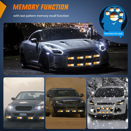 8PCS Led Strobe Lights with Controller 12V 24V Sync Feature Amber White Strobe Light 12 LED Surface Mount Emergency Hazard Warning Lights with Strobe Controller for Vehicle Car Truck RV ATV