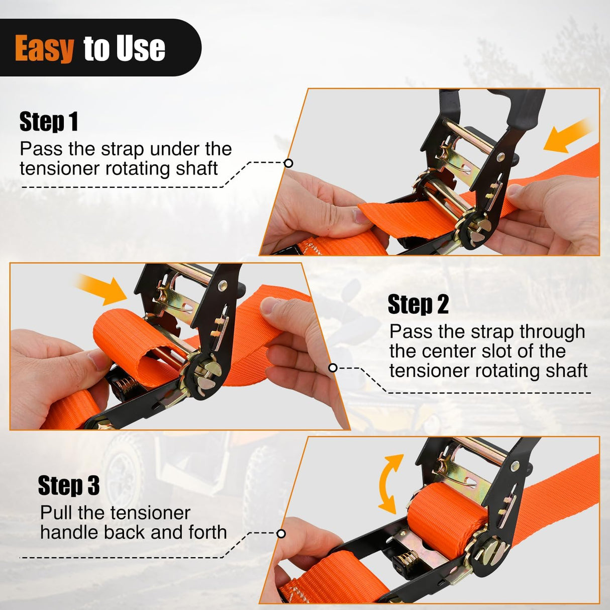 Wheel Chock Tie Down Kit 4500lb Break Strength 4Pcs E-Track Ratchet Straps 8 Pcs Heavy Duty Trailer Tire Straps System for ATV, UTV, Lawn Mower,SXS 10 in-30 in Diameter Tires Orange