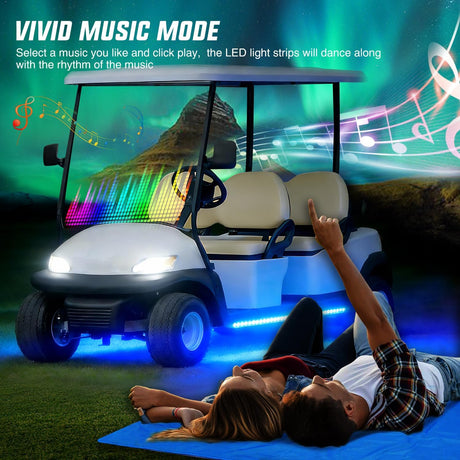 2PCS Golf Cart Underbody Lights Kit RGB Multi-Mode LED Neon Accent Lighting Lamp APP Remote Control Sound Active Music Sync IP67 Waterproof 12V-66V for EZGO Yamaha Club Car
