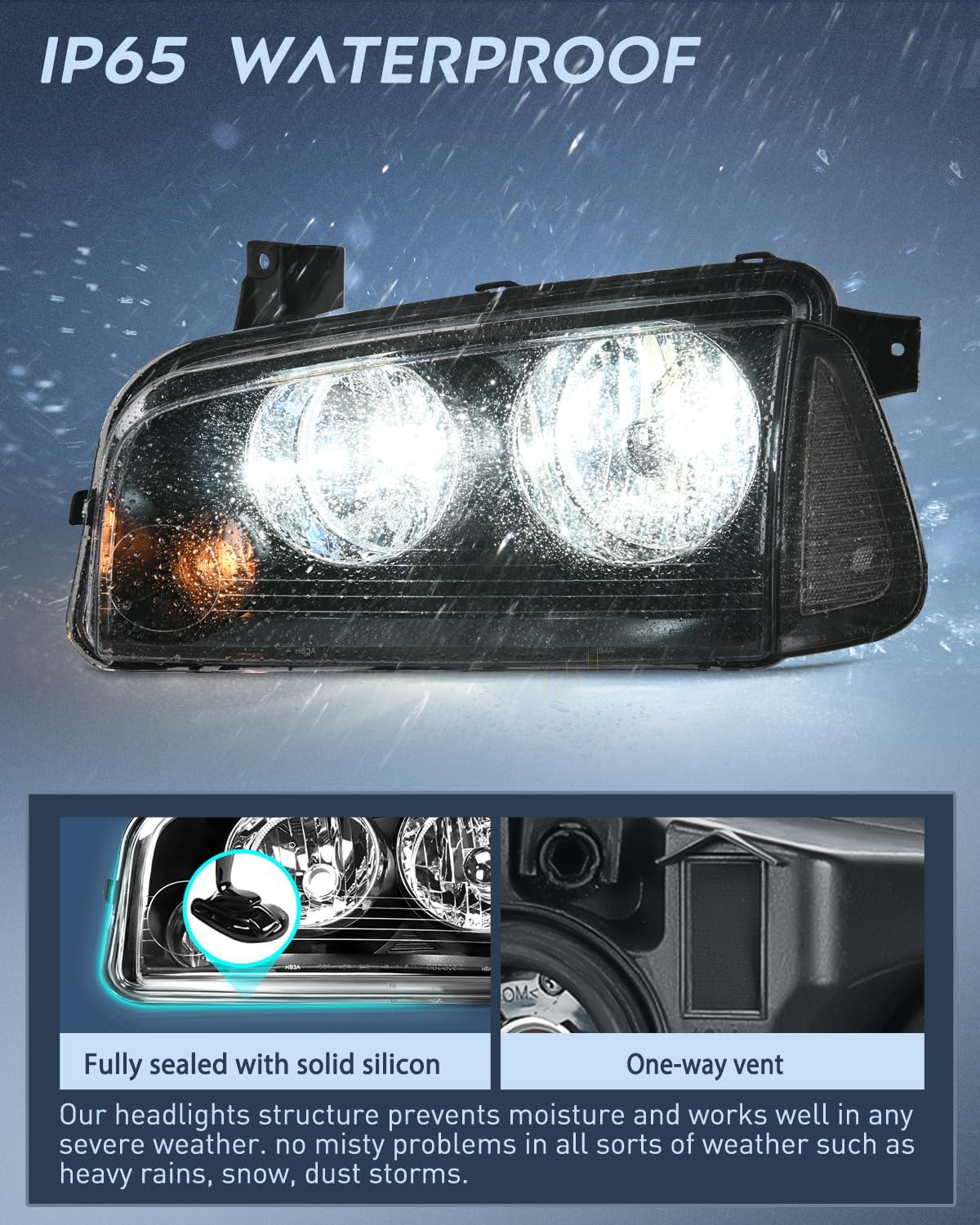 Headlight Assembly Compatible with 2006 2007 2008 2009 2010 Dodge Charger Black Housing Clear Reflector Lens Headlights Replacement Bumper Lamp Set Driver and Passenger Side