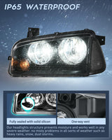 Headlight Assembly Compatible with 2006 2007 2008 2009 2010 Dodge Charger Black Housing Clear Reflector Lens Headlights Replacement Bumper Lamp Set Driver and Passenger Side